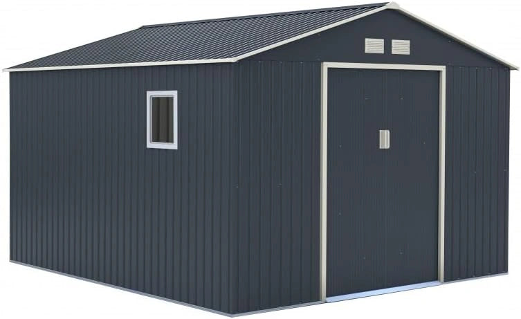 Cabane de Jardin en Acier Galvanisé 13m² Anthracite avec Ancrage et Fenêtre