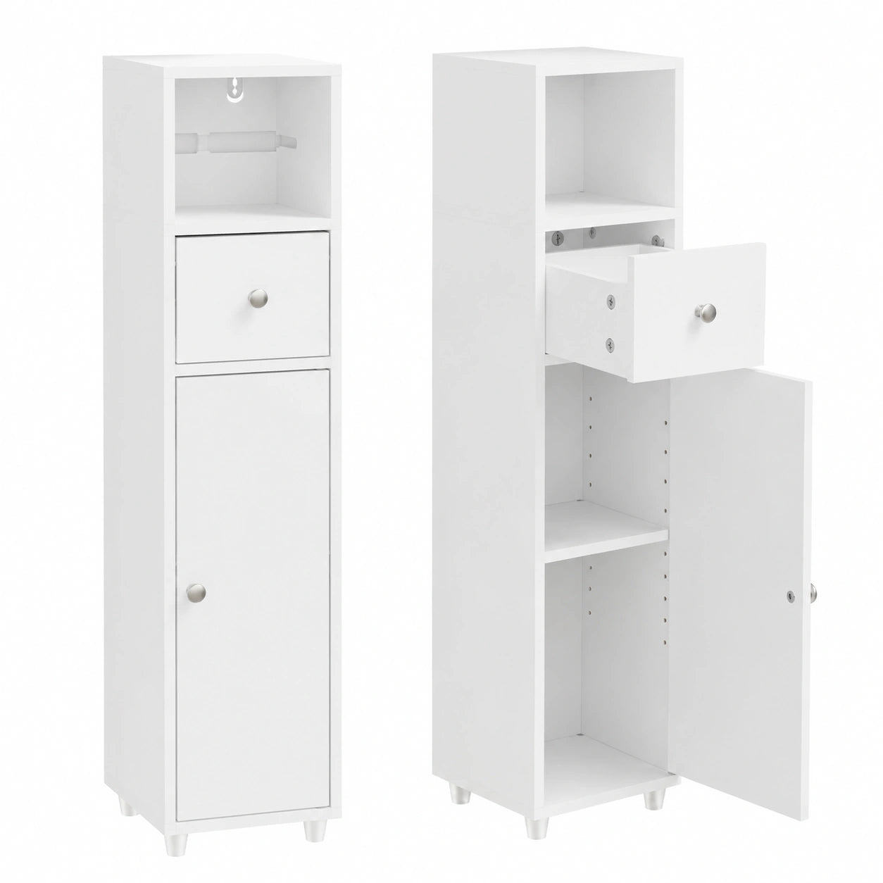 Armoire de Salle de Bain Compacte avec Rangement et Porte-Rouleau