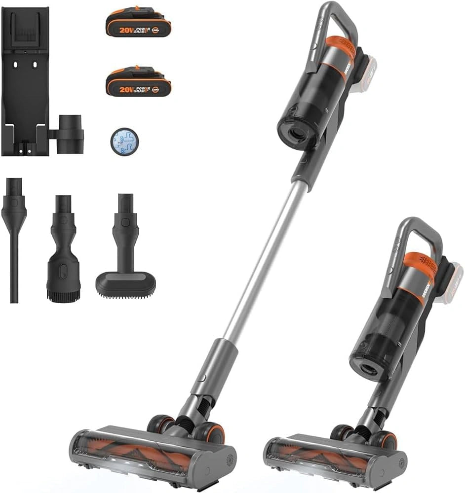 Aspirateur Sans Fil WORX 20V WX038, Performant pour Sols, Moquettes et Voitures, Autonomie 45 Min