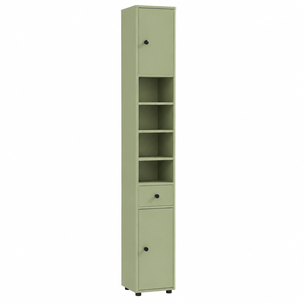 Armoire Haute de Salle de Bain avec Étagères et Tiroir, Design Moderne, Vert