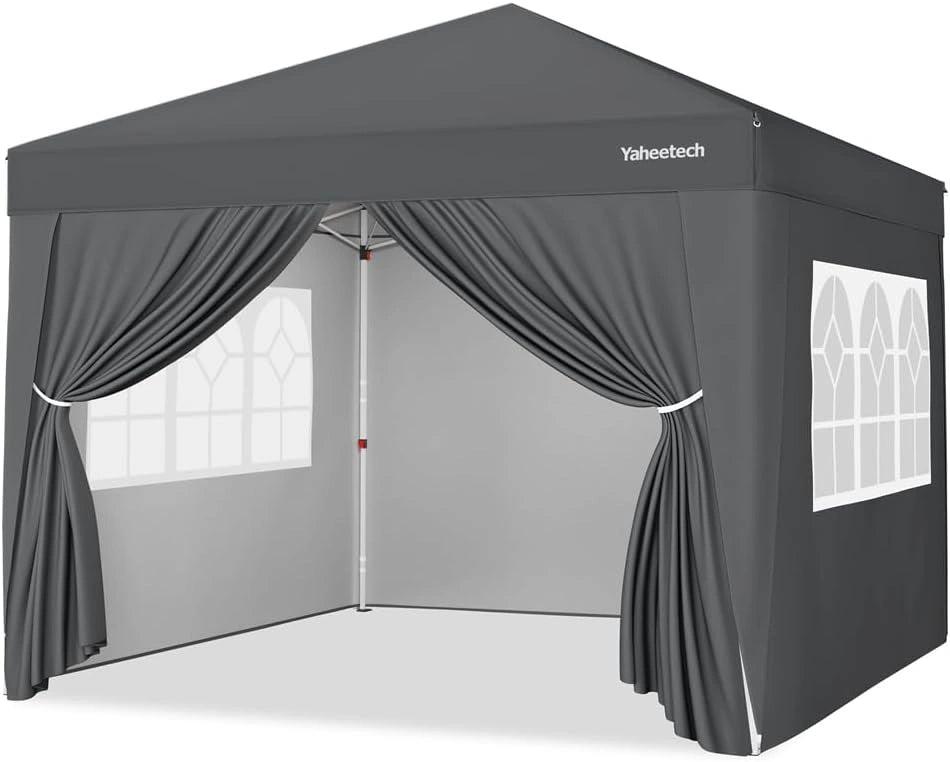 Pavillon de Jardin 3x3m, Tente Pliante avec Parois Amovibles, Idéal pour Événements Extérieurs, Couleur Gris Foncé