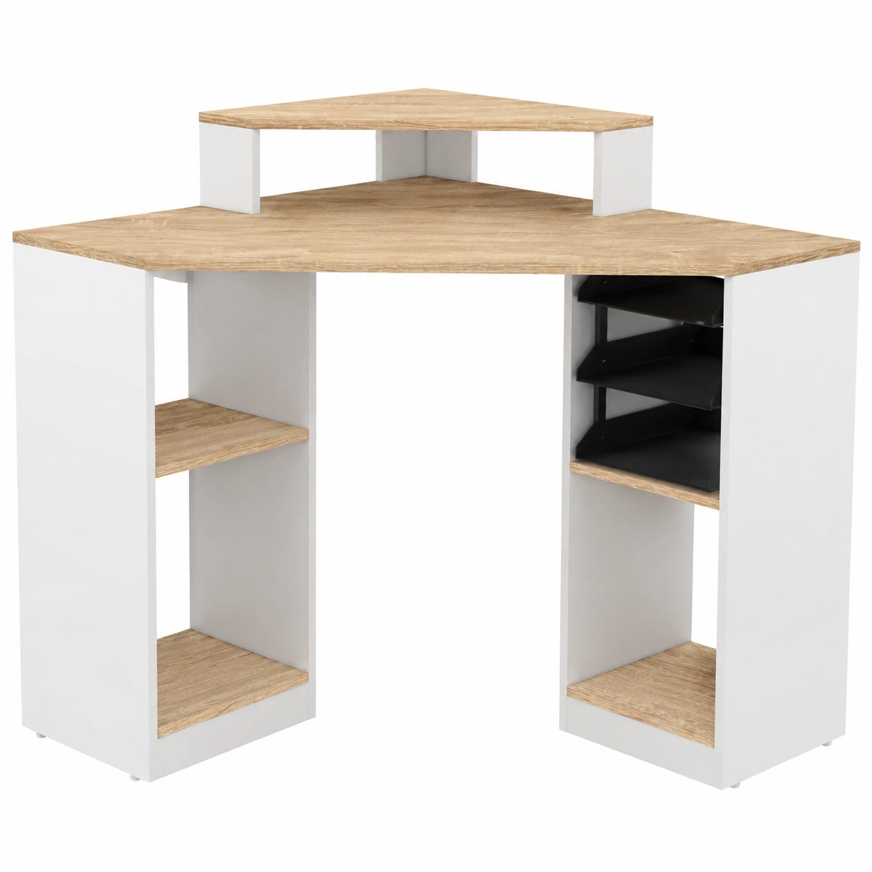 Bureau d'angle blanc avec rangements pratiques
