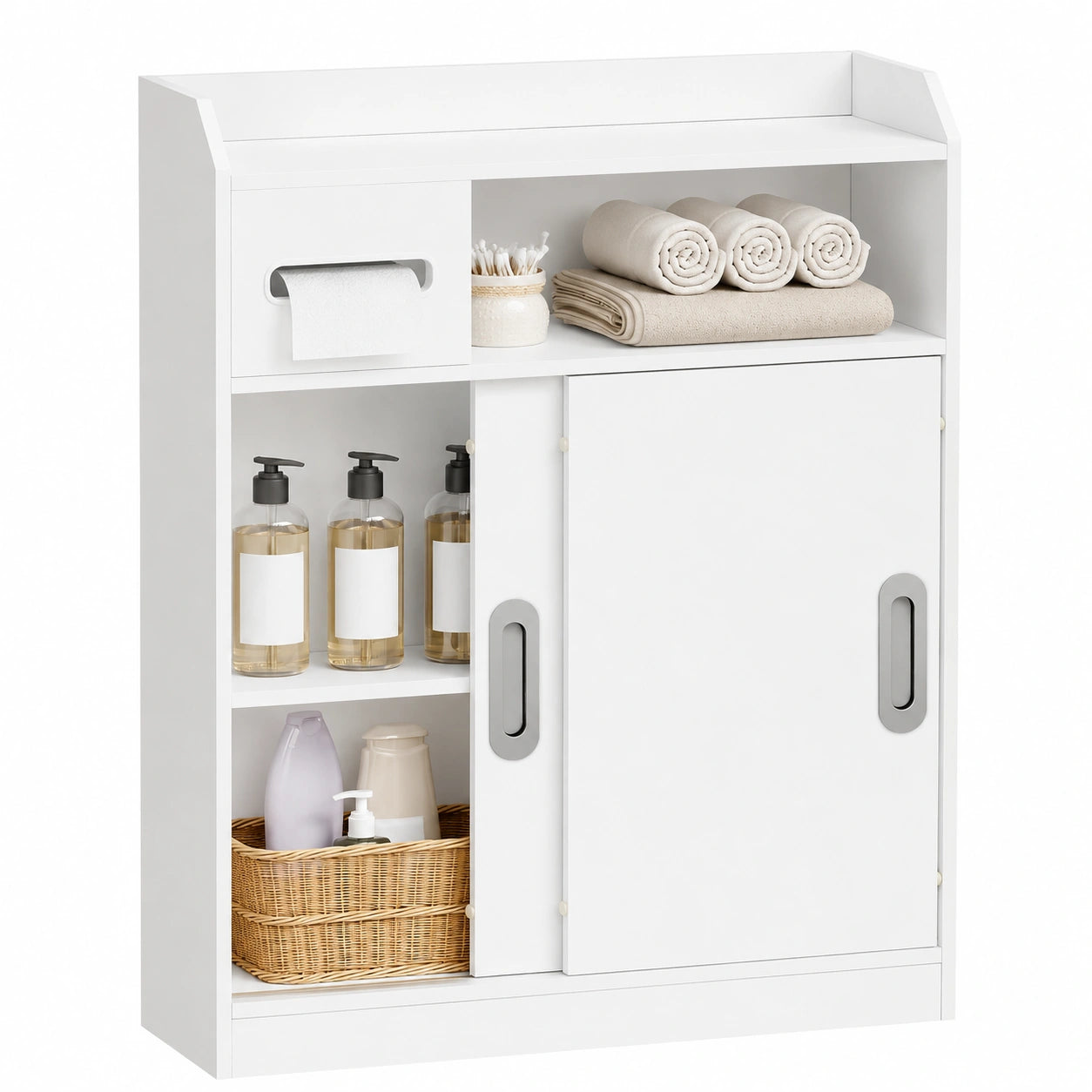 Armoire de Salle de Bain avec Porte Coulissante et Étagère Ajustable, Gain de Place