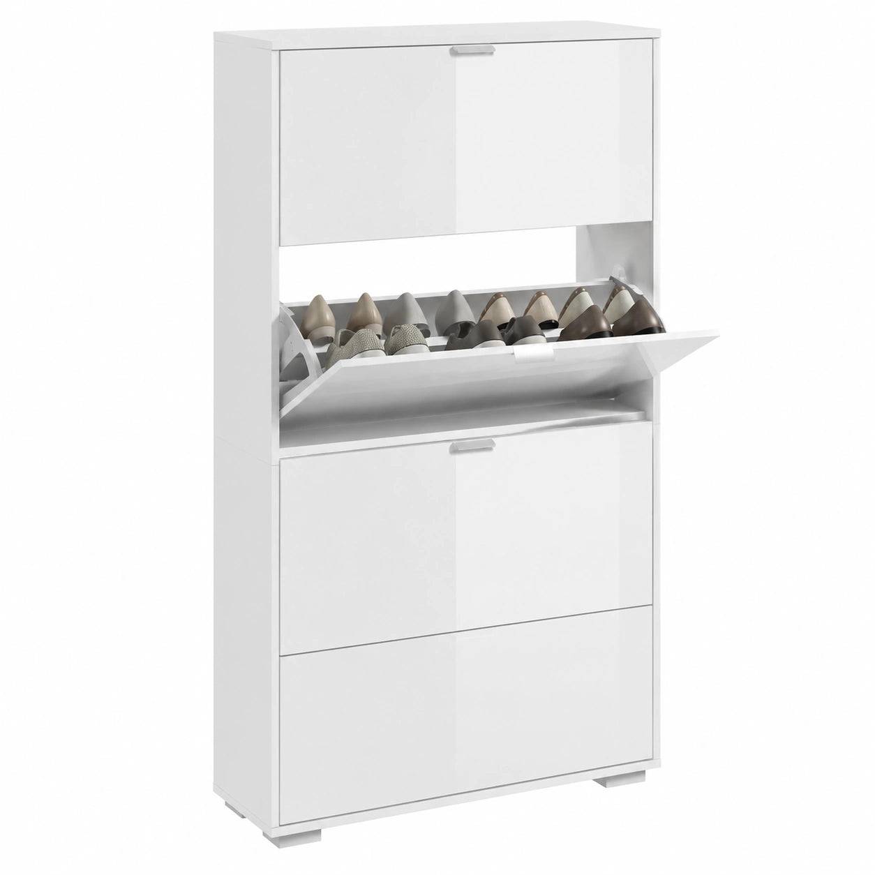 Armoire à Chaussures 2 en 1 avec Miroir et Étagères Réglables, 4 Portes Abattantes