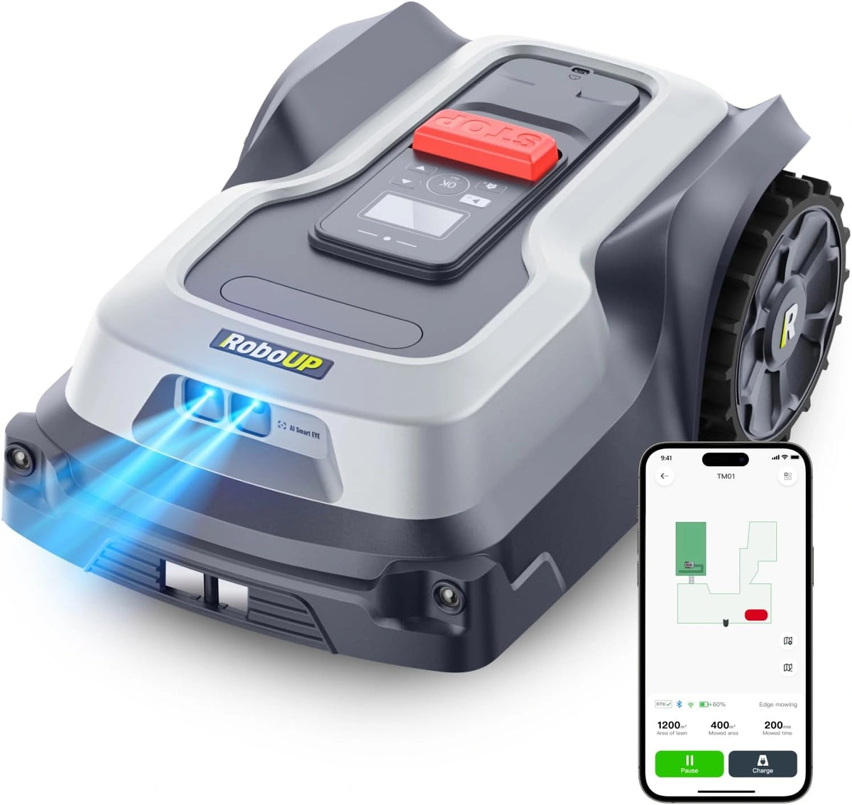 Robot Tondeuse Automatique T1200Pro, Application Personnalisée, Jusqu'à 1500m², Bordures Précises, Pentes jusqu'à 24°