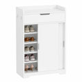 Meuble de rangement de chaussures coulissant, armoire 5 niveaux avec tiroir et crochets, capacité 12-15 paires, pour entrée, blanc