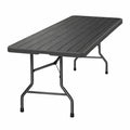 Grande table pliante de jardin pour 8 personnes, noire avec plateau effet bois et cadre métallique, capacité 150 kg, sécurité renforcée, idéale pour extérieur