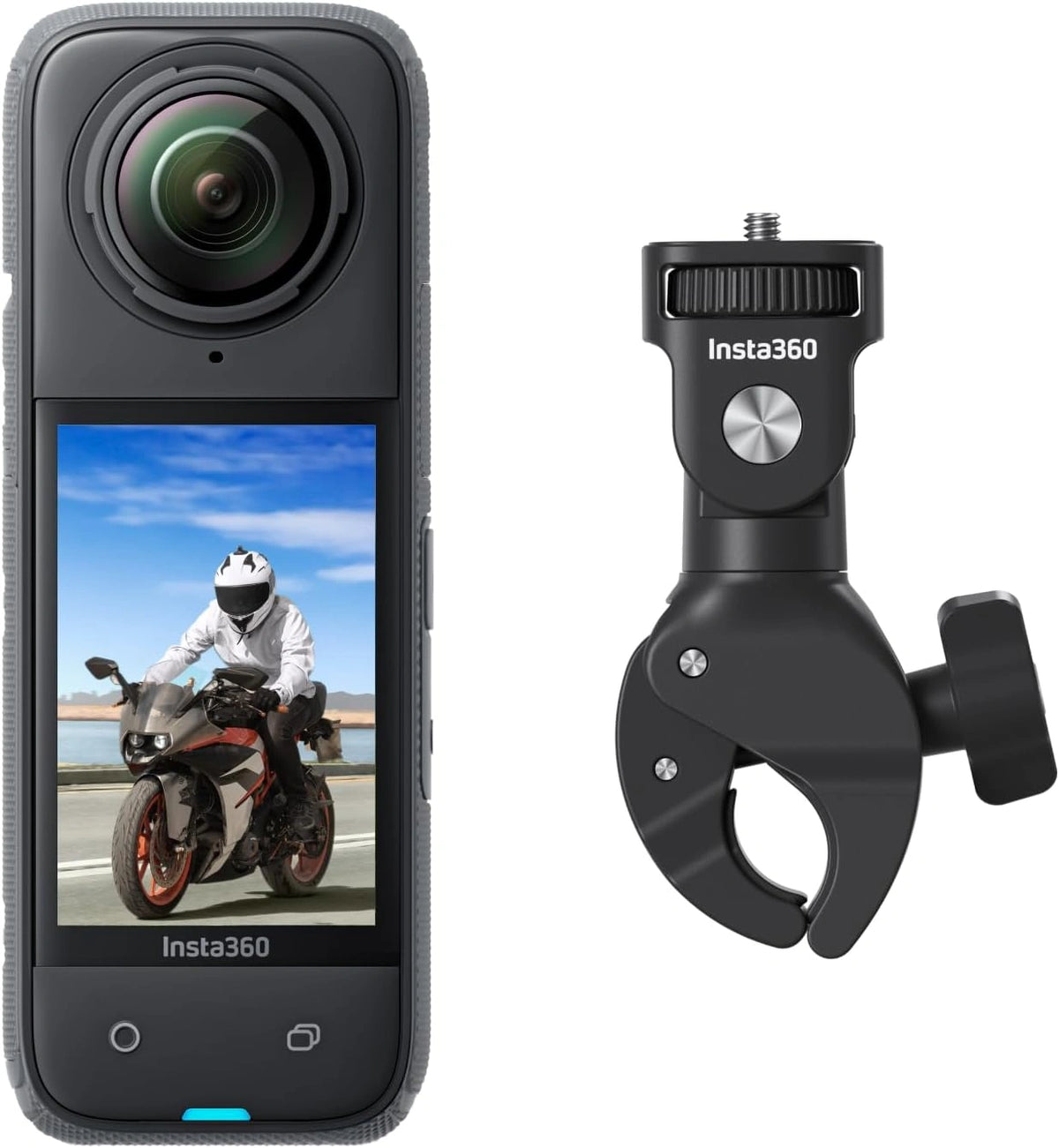 Insta360 X4 Caméra 360° 8K Étanche avec Support Moto, Vidéo Ultra Grand Angle 4K, Perche Selfie Invisible, Objectifs Détachables, Autonomie 135 Min, Montage IA