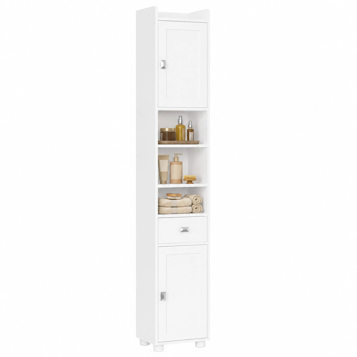 Armoire de Salle de Bain Étroit avec Rangement Polyvalent et Étagère Réglable