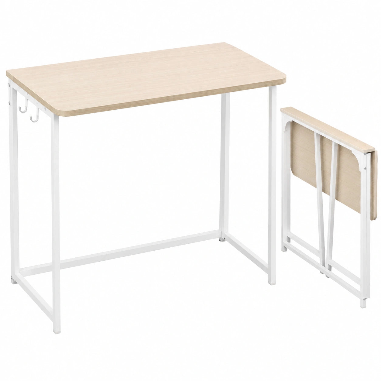 Bureau Pliable 80 cm pour Espaces Réduits, Table d'Ordinateur Fonctionnelle, Montage Rapide, Beige