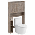 Étagère de Toilette avec Rangement, Double Porte, Support Papier, Gris Vieilli