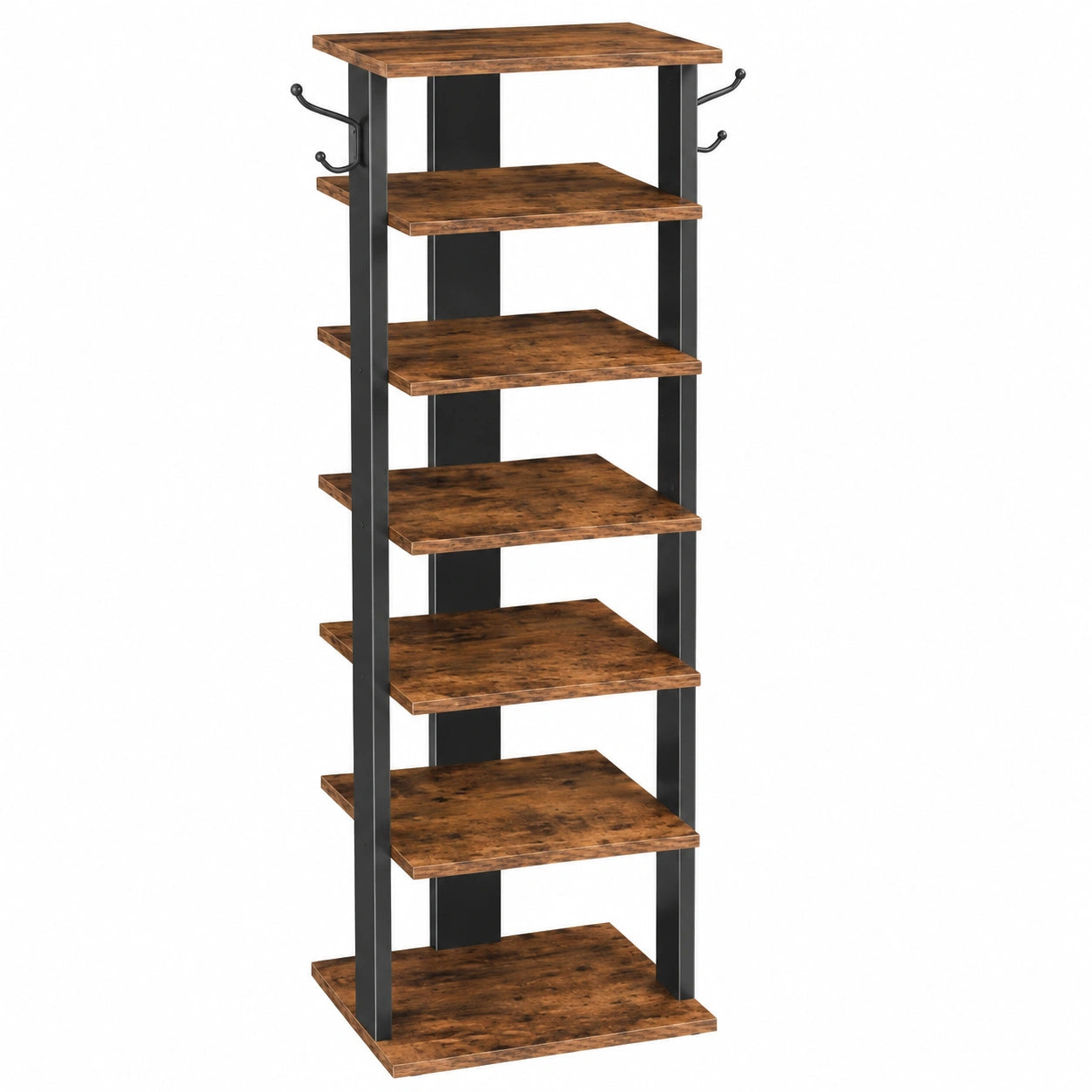 Étagère à chaussures 8 niveaux, rangement pratique pour entrée et salon, finition marron rustique