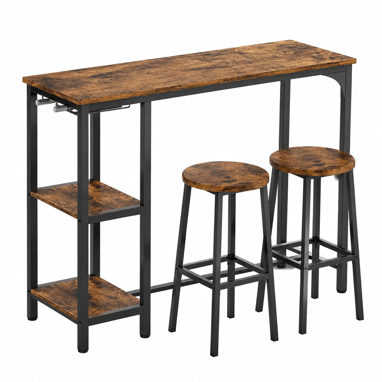 Ensemble de Table Haute avec Tabourets et Rangements, Idéal pour Cuisine et Salon