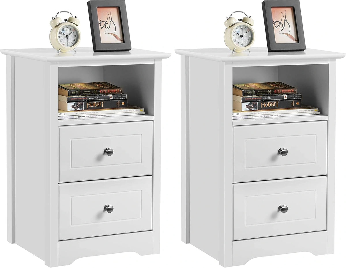 Lot de 2 Tables de Chevet Blanches avec 2 Tiroirs et Compartiment en Bois - Yaheetech