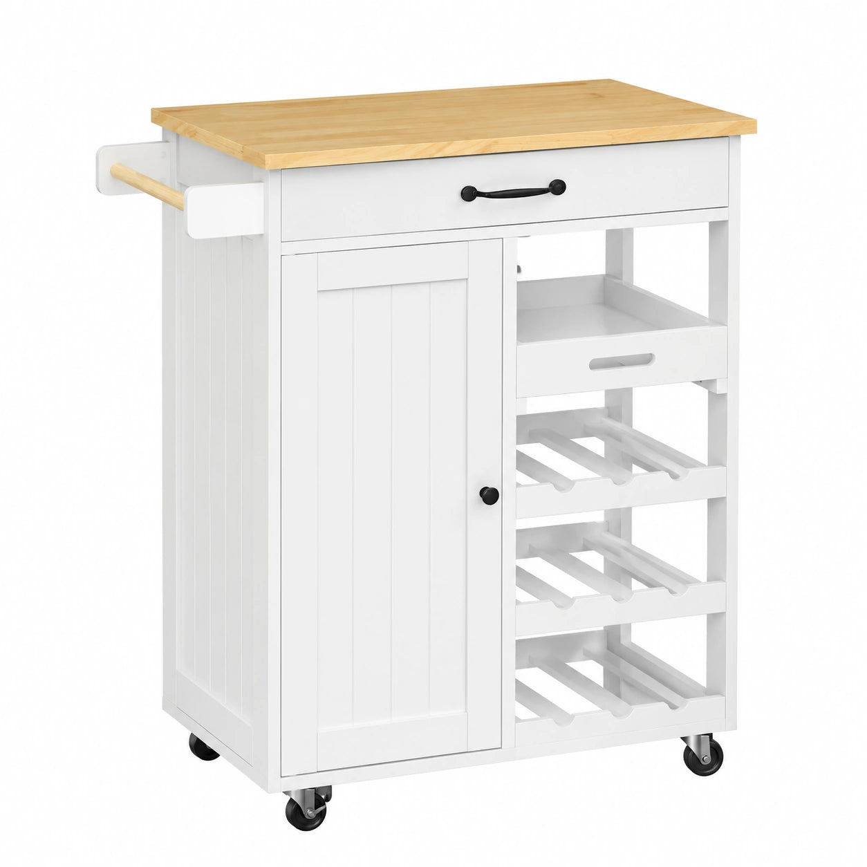 Desserte de Cuisine sur Roulettes avec Plateau Amovible et Range-Bouteilles, Chariot Compact pour Gain de Place