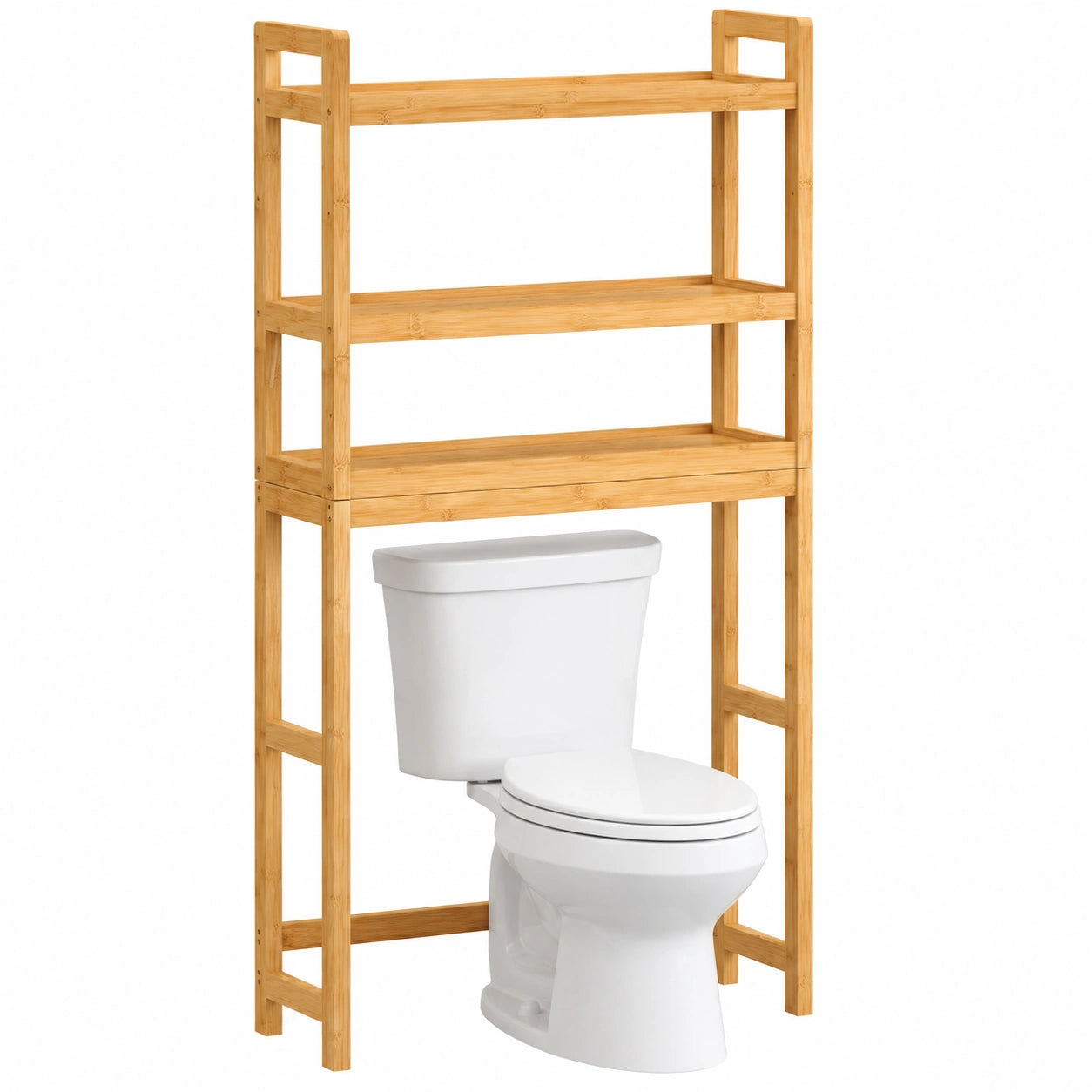 Étagère de Rangement 3 Niveaux pour WC, Étagère Réglable, Gain de Place, Montage Facile, Beige Naturel