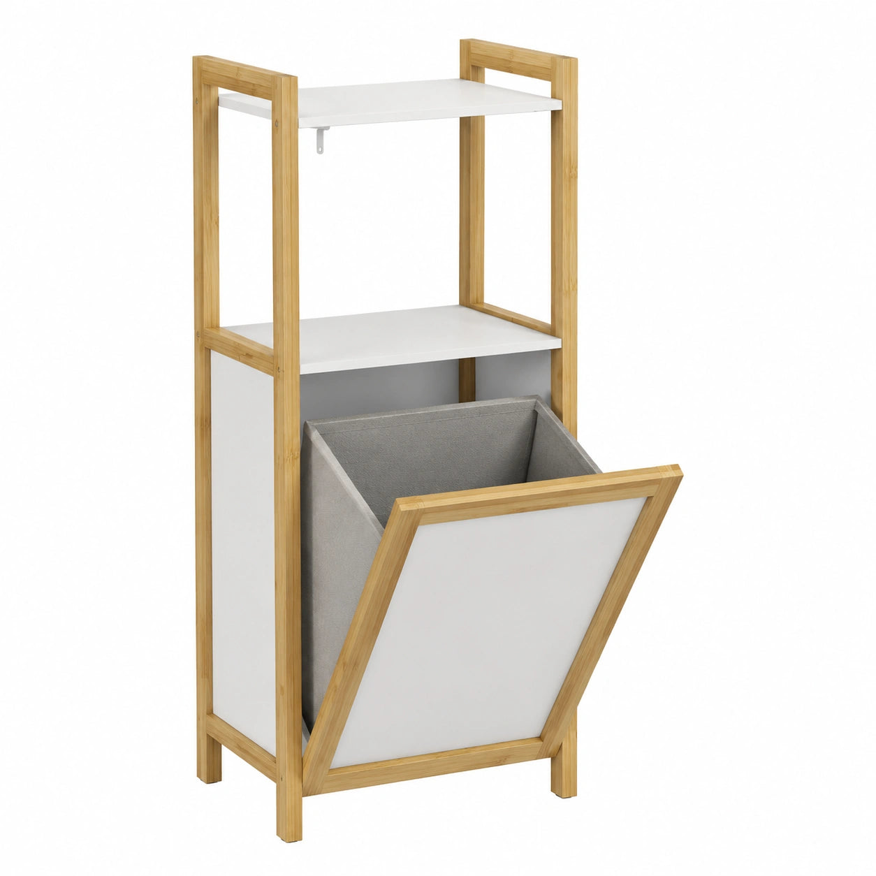 Meuble de Salle de Bain Compact avec Panier à Linge et Étageres