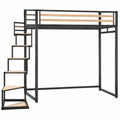 Lit mezzanine avec escalier intégrée pour chambre, 140x200 cm, structure métal et bois