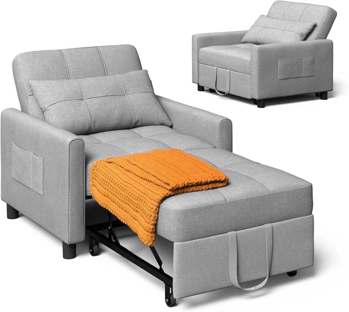 Fauteuil-lit Convertible 3-en-1 Xbro pour Petit Espace, Gris Clair