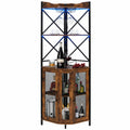 Armoire à Vin d'Angle avec Éclairage LED et Prises USB, Meuble Bar Industriel 5 Niveaux avec Porte-Verres et Portes Métalliques