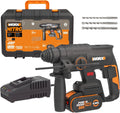 WORX Marteau Perforateur sans Fil 20V, 2J, 3 Modes, Antivibrations, Batterie 4Ah Incluse