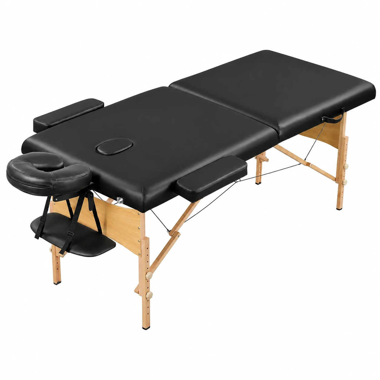 Table de Massage Pliante 70 cm en Bois Massif, 2 Sections, Noir