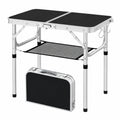 Table de Camping Pliante Réglable en Hauteur, Plateau MDF Rectangulaire, Portable pour Extérieur