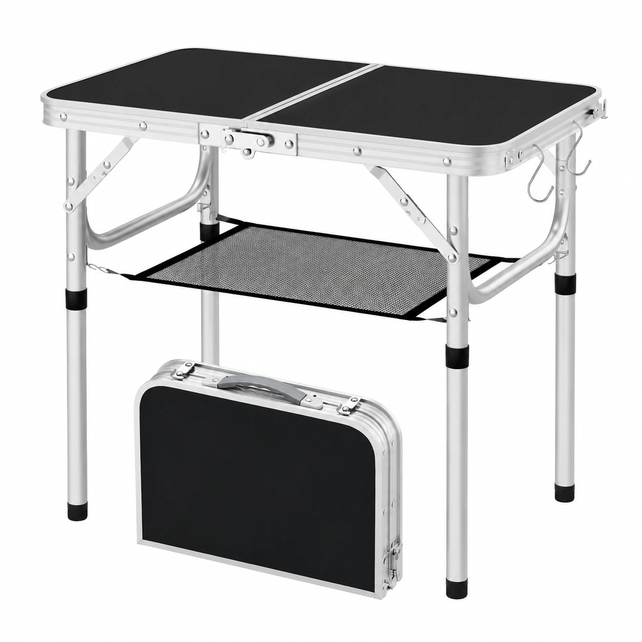 Table de Camping Pliante Réglable en Hauteur, Plateau MDF Rectangulaire, Portable pour Extérieur
