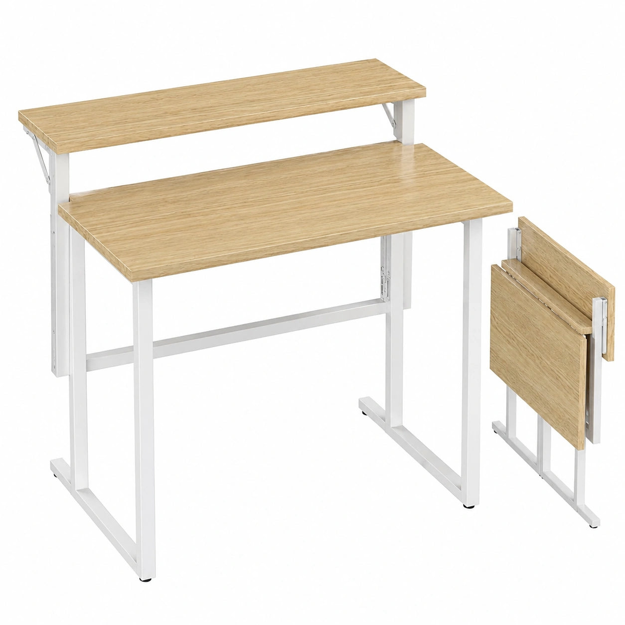 Bureau Pliable Compact avec Support Moniteur, 80 x 62 cm, Idéal pour Espace Réduit, Montage Facile