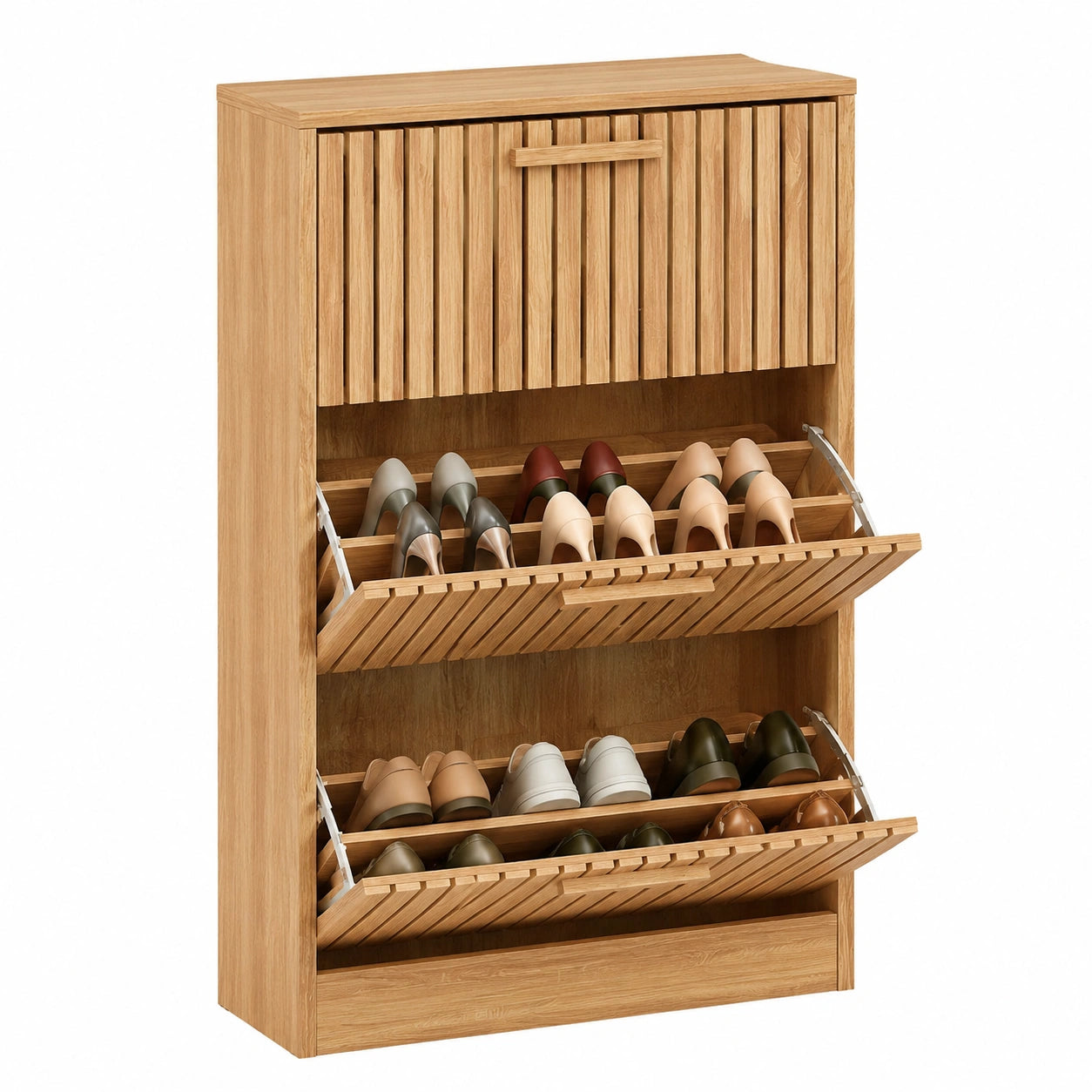 Armoire à chaussures en bois naturel à 3 portes design aéré
