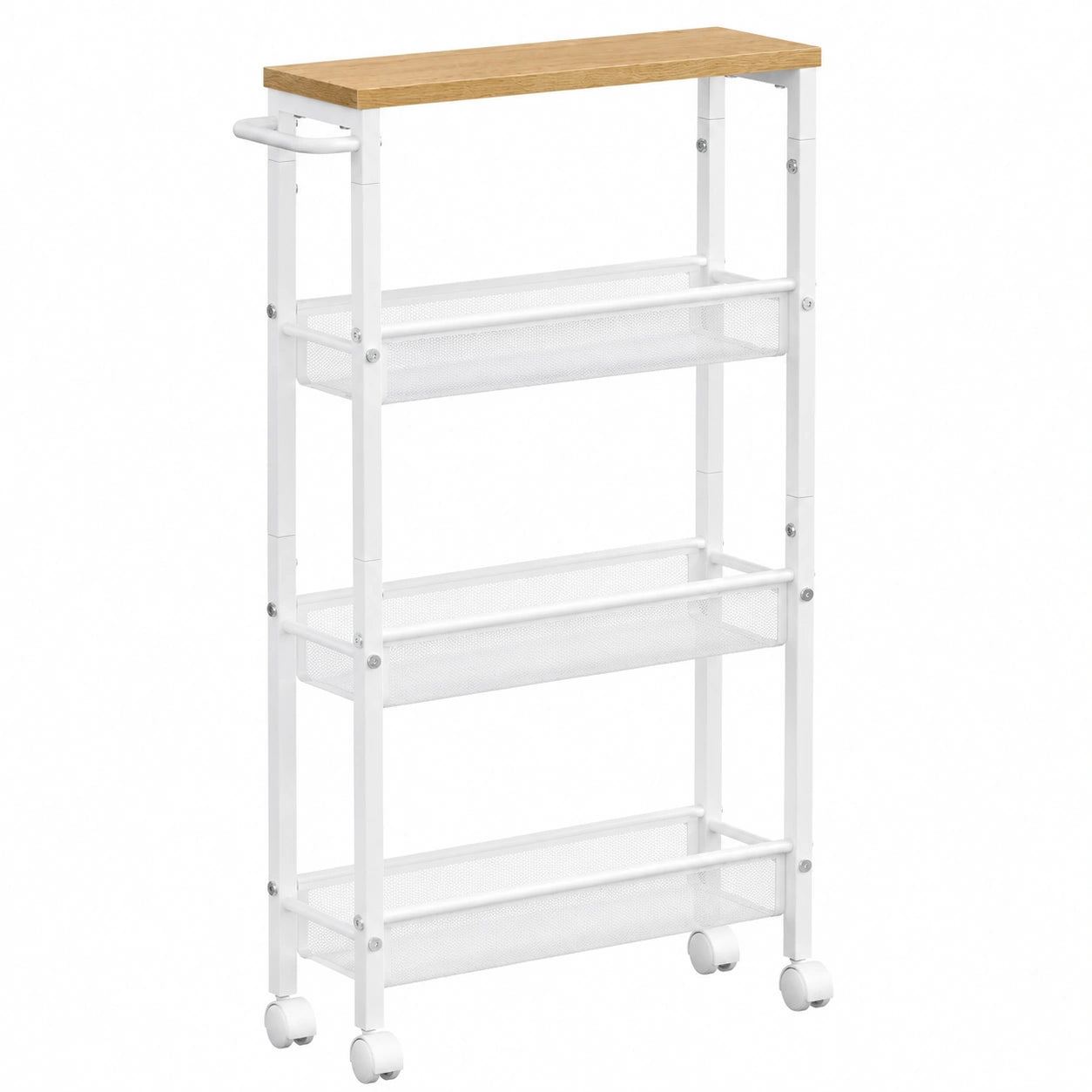 Étagère de Cuisine à Roulettes, 4 Niveaux, Design Compact, Beige et Blanc