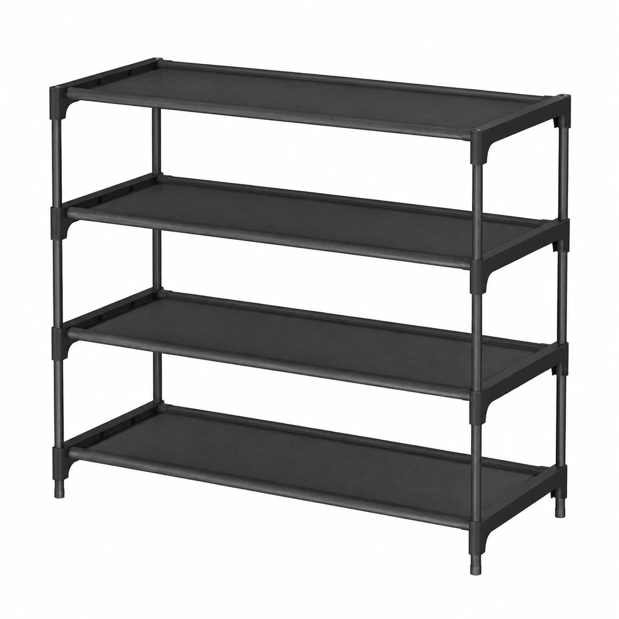 Étagère à chaussures 4 niveaux, rangement gain de place, métal et tissu, noir