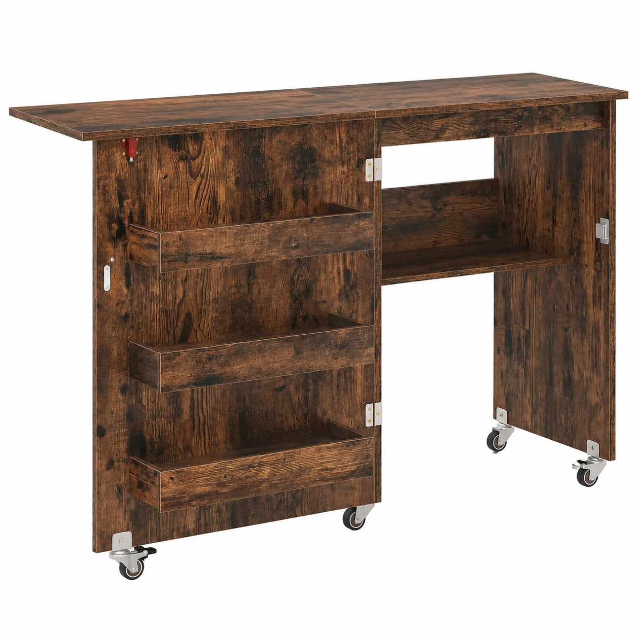 Table pliante de couture avec espace de rangement et roulettes