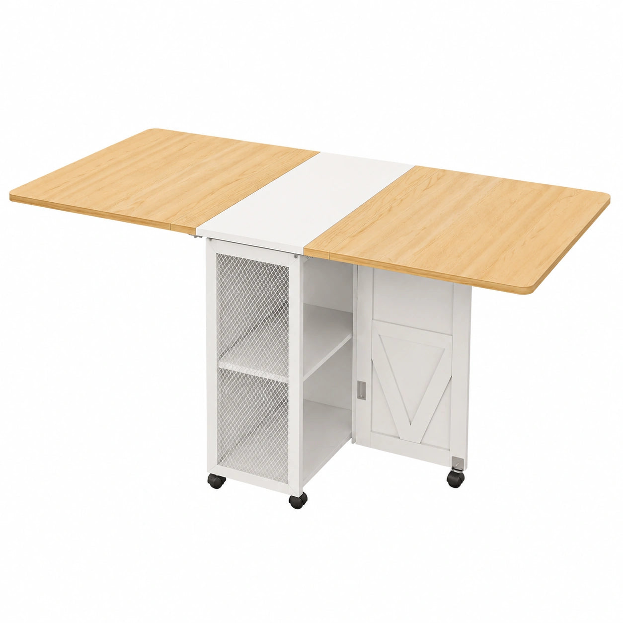 Table pliante sur roulettes pour petits espaces, 2-4 personnes, avec rangement ouvert