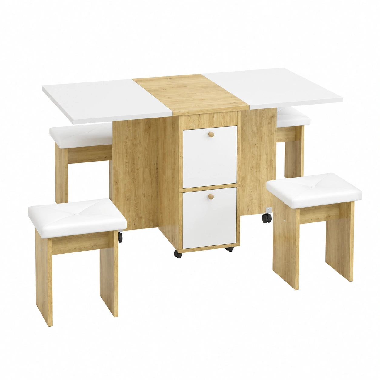 Ensemble table à manger escamotable avec chaises pliantes, 120x80x75 cm, blanc et chêne