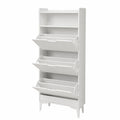 Meuble à Chaussures 3 Portes Rabattables avec Compartiment Ouvert, Blanc, 60x24x159 cm