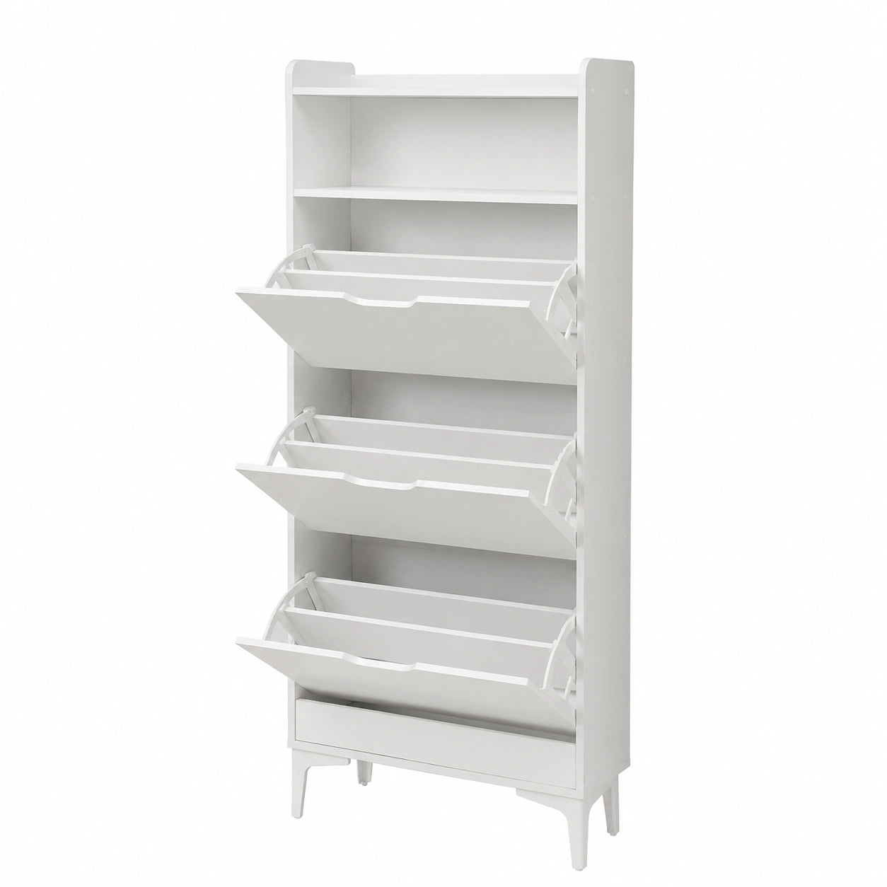 Meuble à Chaussures 3 Portes Rabattables avec Compartiment Ouvert, Blanc, 60x24x159 cm