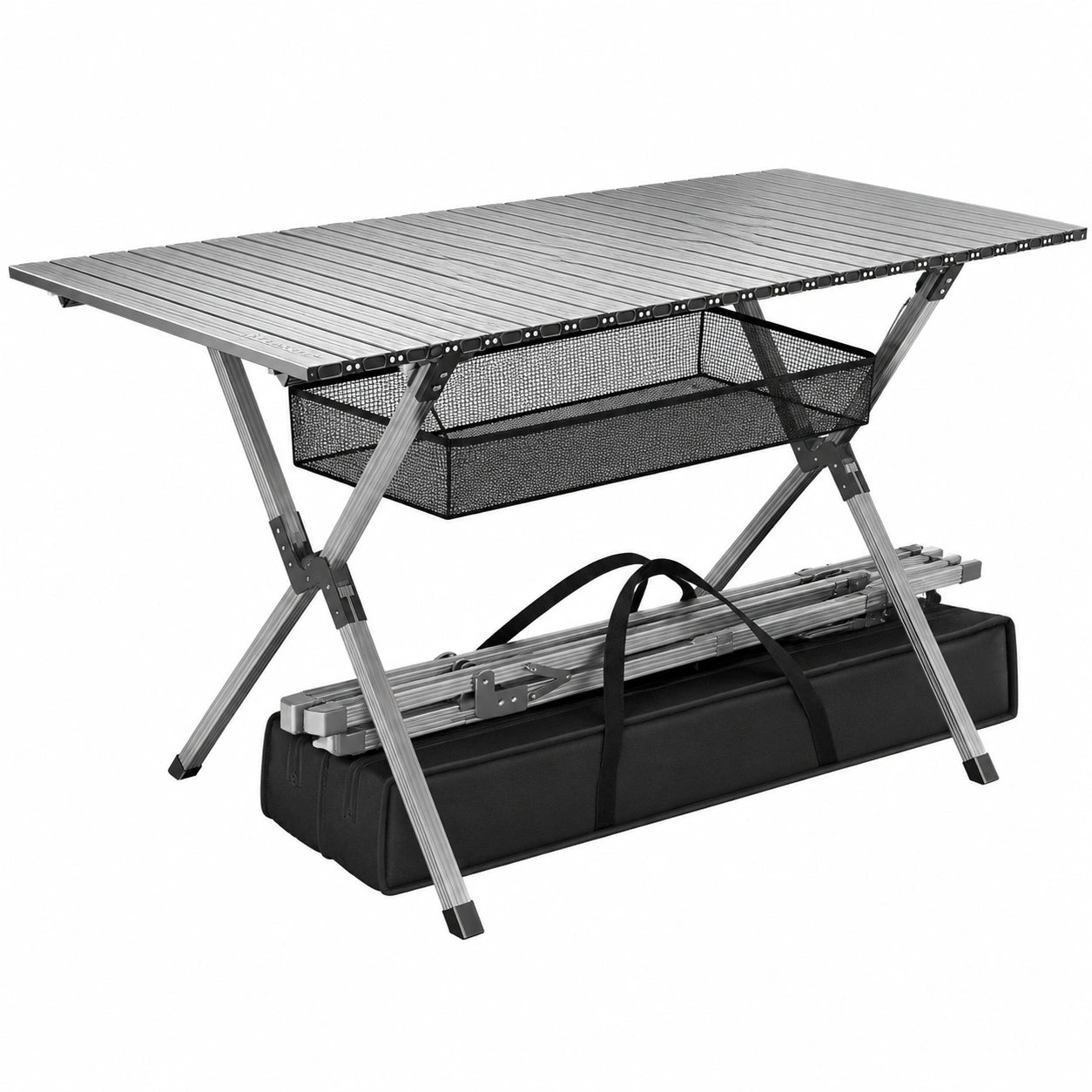 Table de camping pliable en aluminium avec sac de transport, 145x70x70 cm
