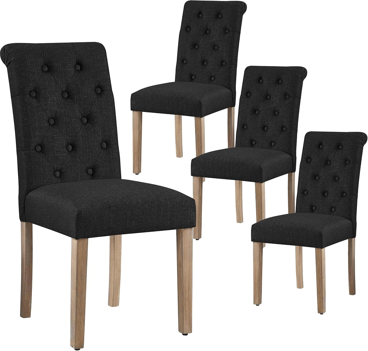 Set de 4 chaises de salle à manger avec dossier haut et pieds en bois, assise confortable, pour maison, bureau, cuisine, bar, salle de réunion, hôtel - Noir